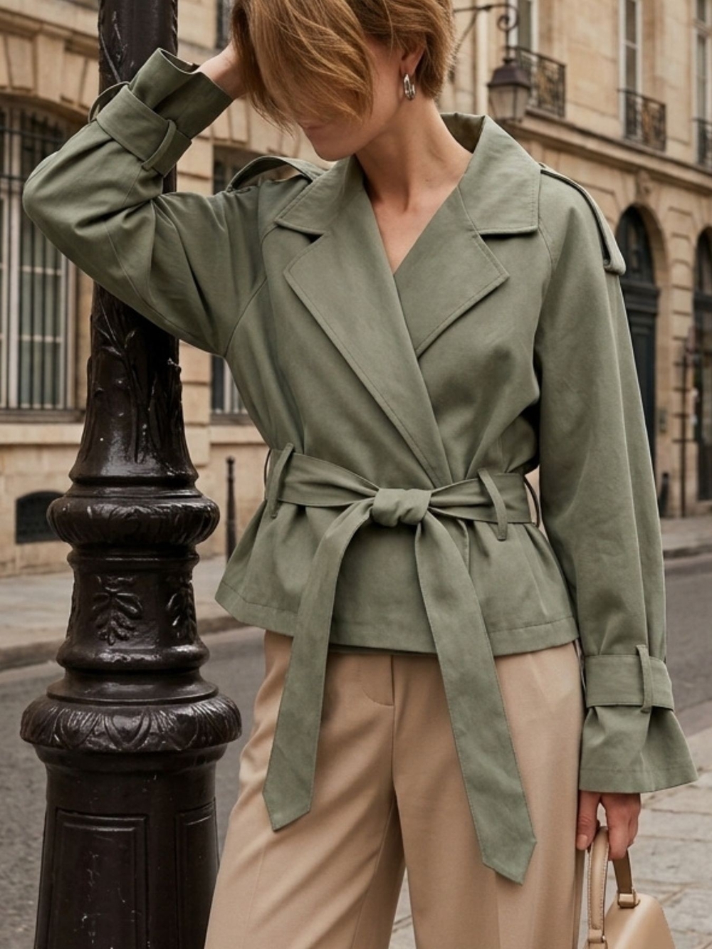 Olive Green Wrap Waist Jacket - Women